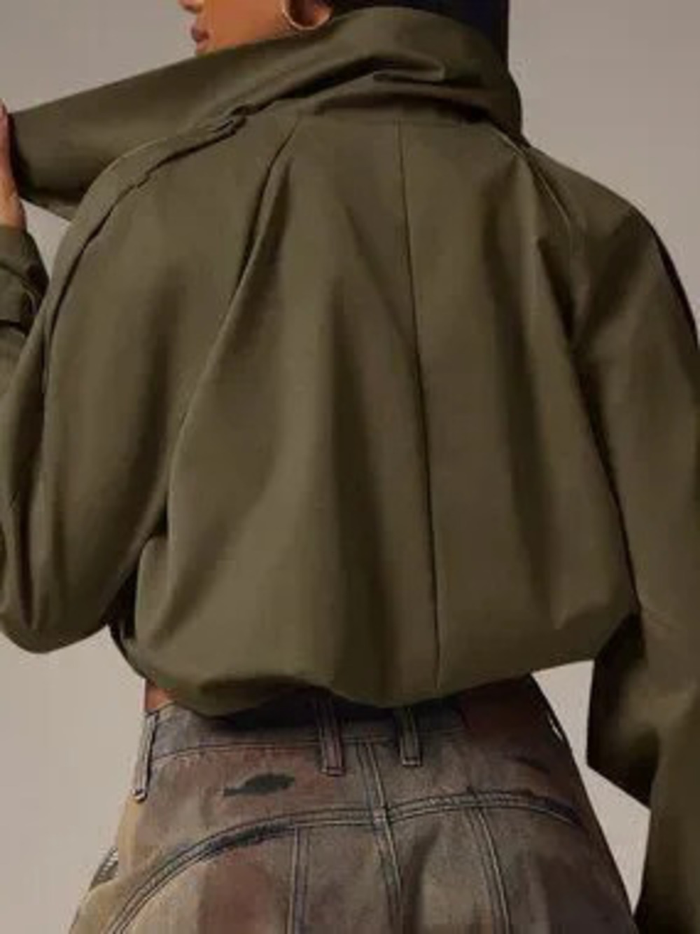 ZARA Olive Green Casual Women's Double-Breasted Loose Short Trench Coat Jacket